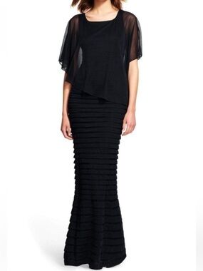 Adrianna Papell Black Ribbed Layered Mermaid Maxi dress